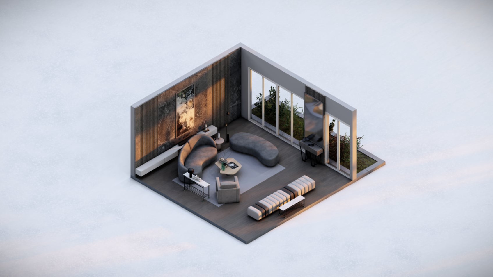 isometric 3d view living room